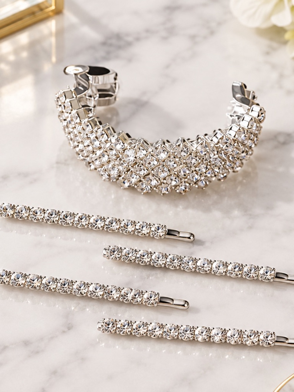 Crystal Pavé Silver-Tone Hair Clip and Bobby Pin Set
